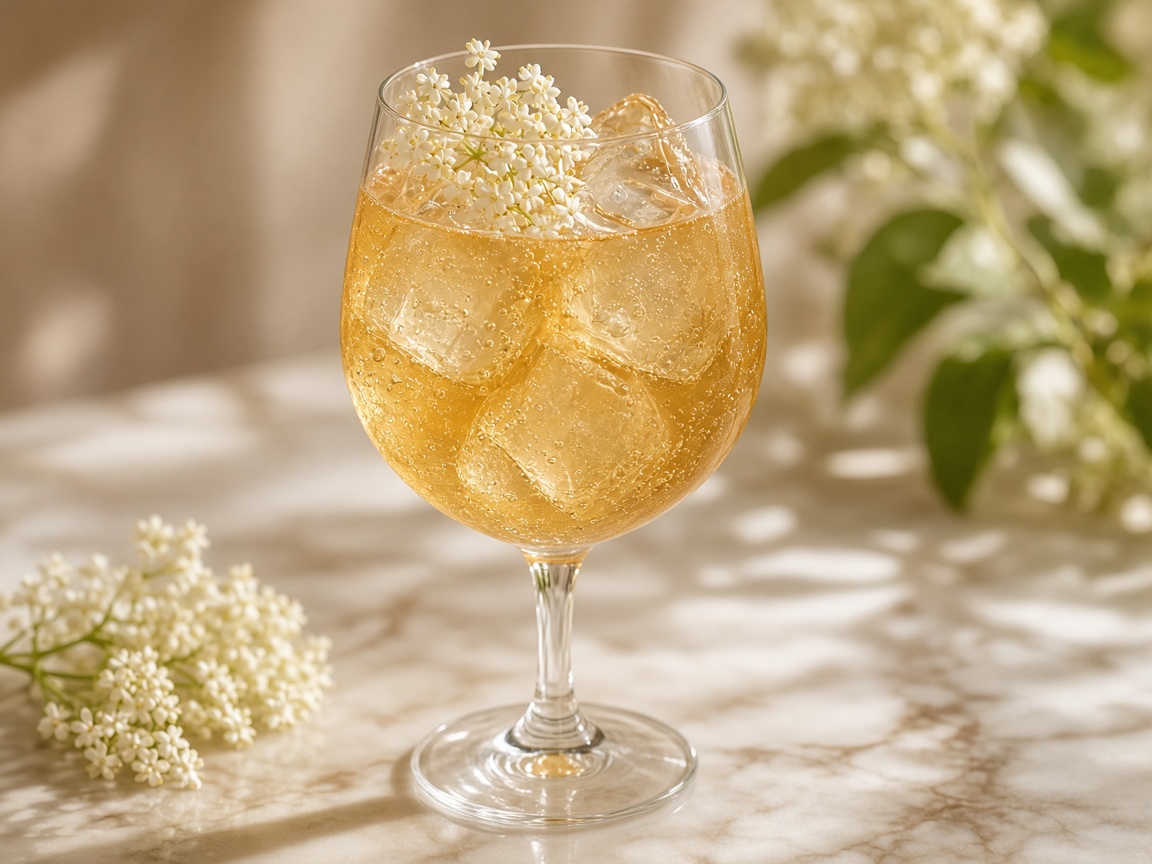 Golden Lysandre spritz in a wine glass